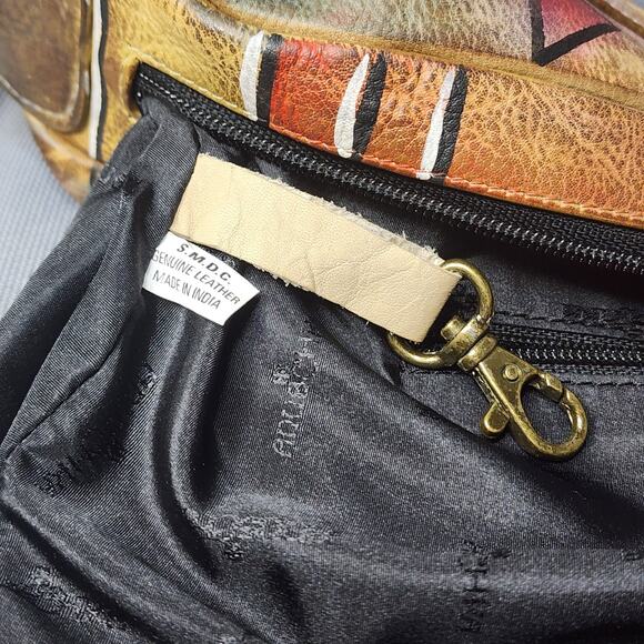 Anuschka Hand Painted Leather Satchel Multicolor Abstract Designs Shoulder Bag - Picture 11 of 12